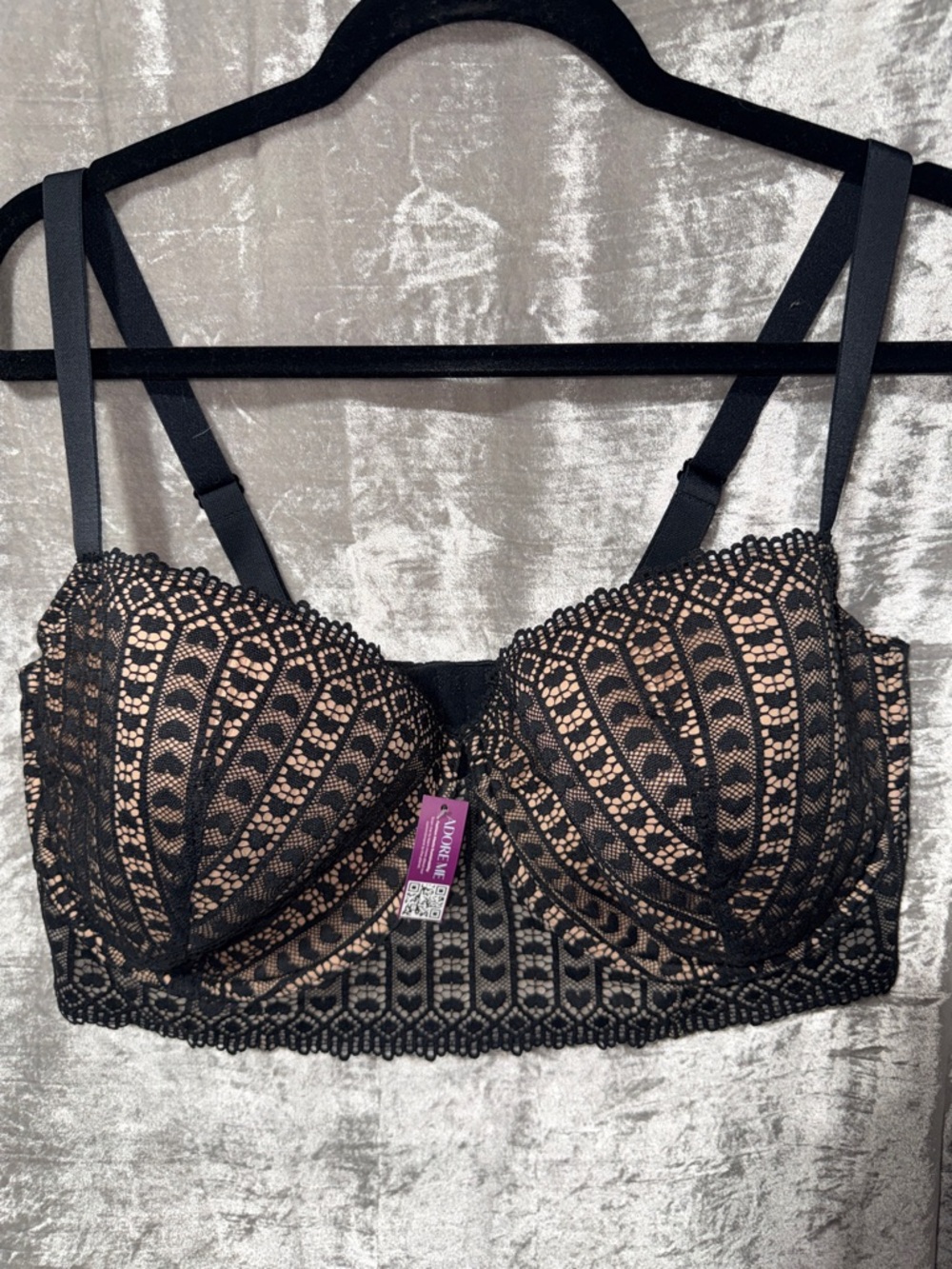 BDG Black Lace Longline Underwire Bra with Nude Lining